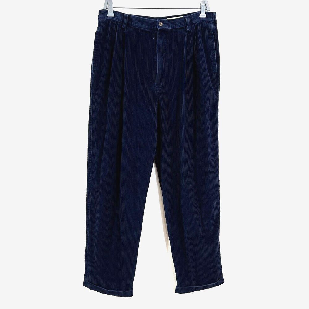 Vintage Eddie Bauer High Rise Corduroy Cuffed Trousers Womens 16 Dark Blue